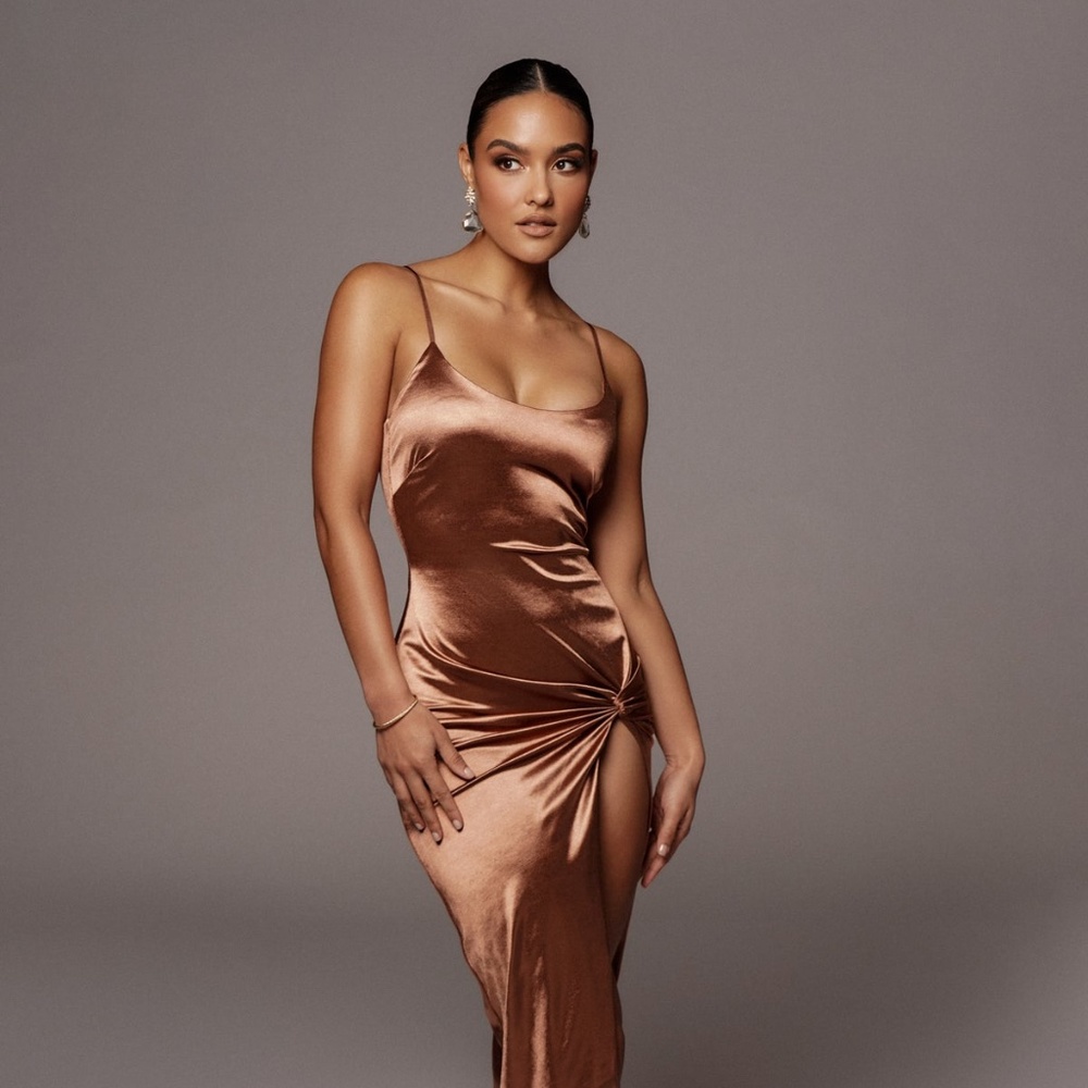 JLUXLABEL CHOCOLATE ALDIS SATIN SLIT DRESS